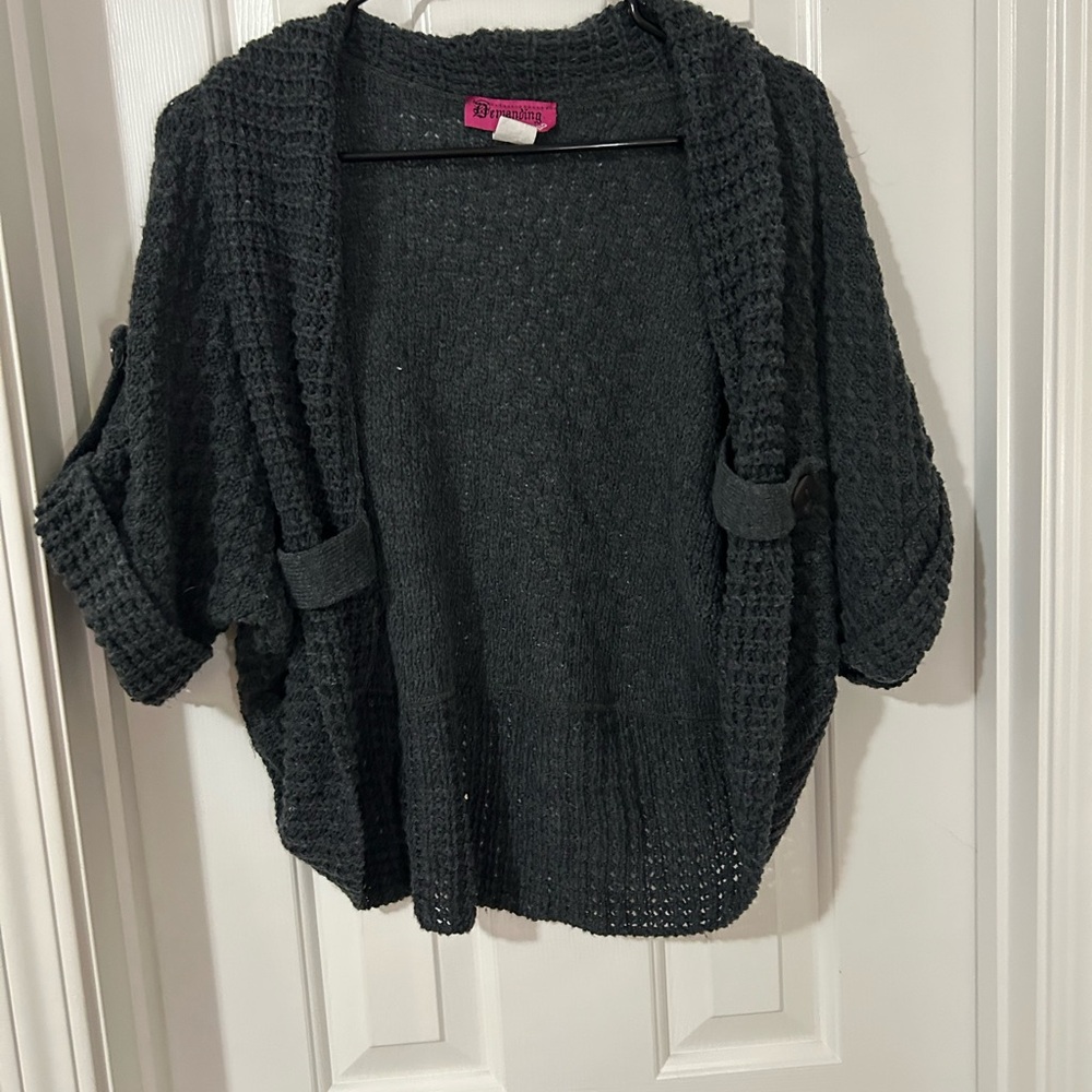 Demanding Dark Gray Waffle Knit Shrug